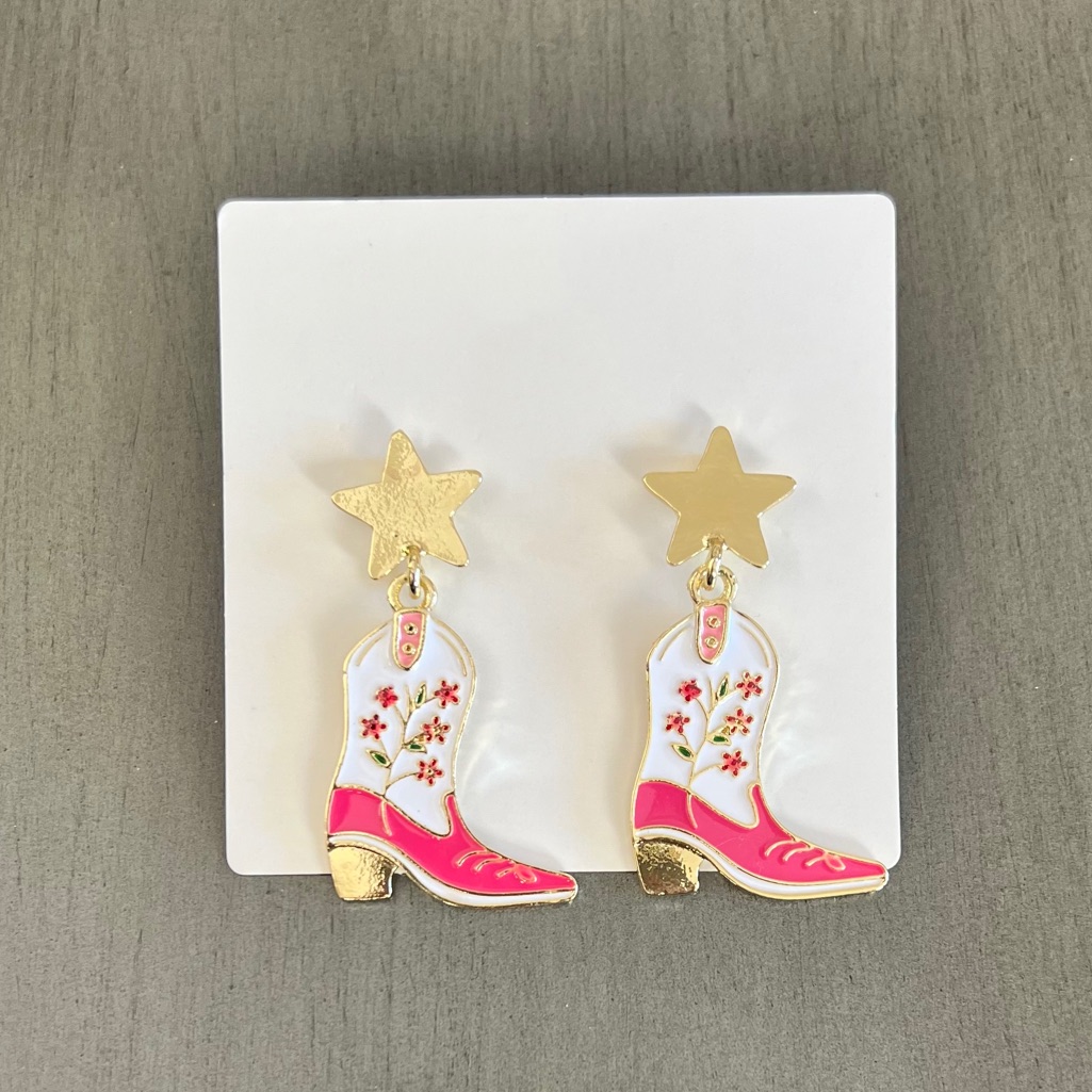 Hot Pink Wild Flower Floral Boho Western Gold Star Post Cowboy Boot 2